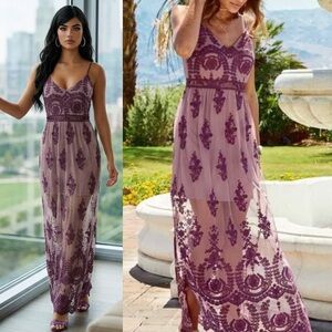 Altar’d State Apololina Purple Lace Mesh Maxi Dress Sz L